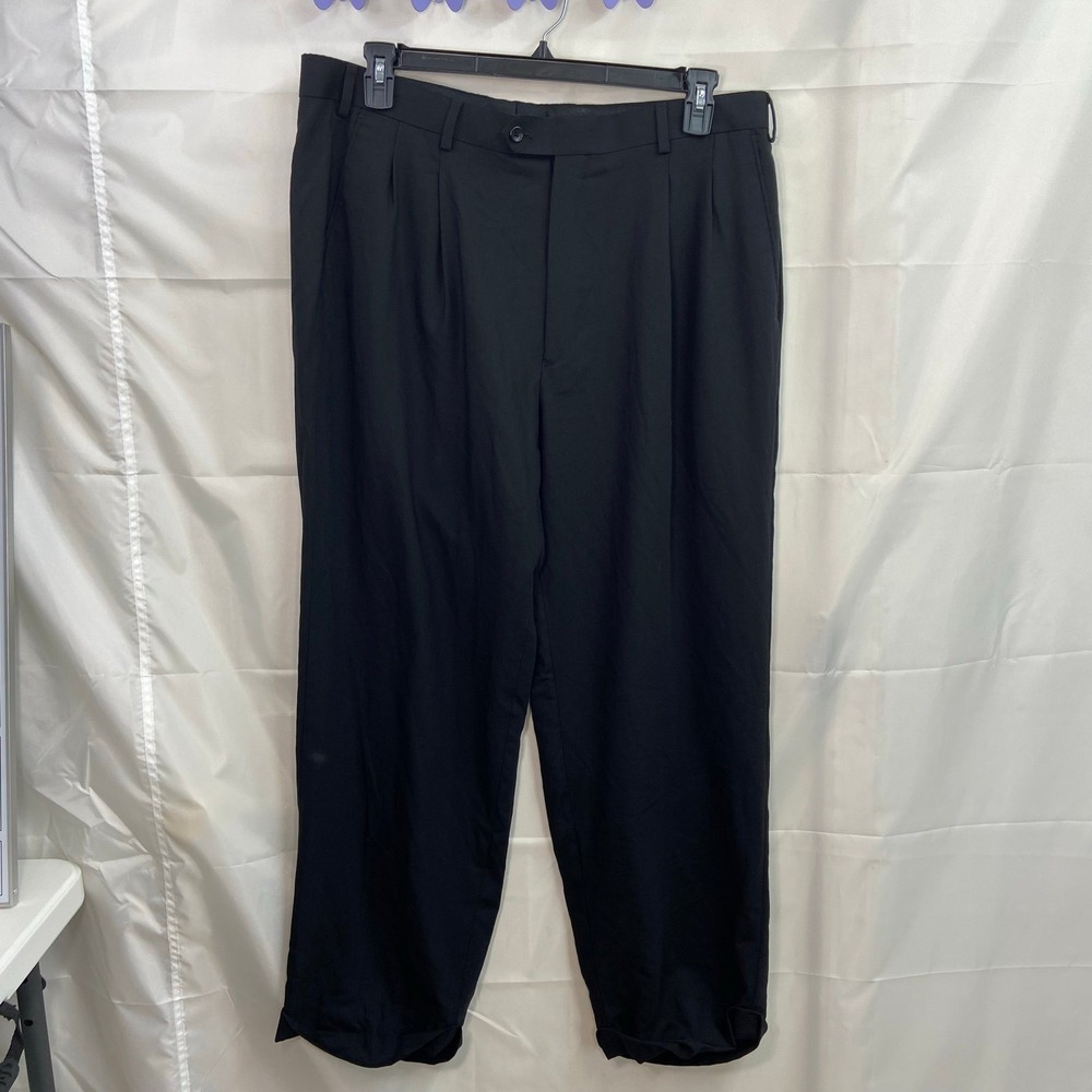 Emanuel Ungaro men's black pleated cuffed 100% wool straight dress pants 44R 38W